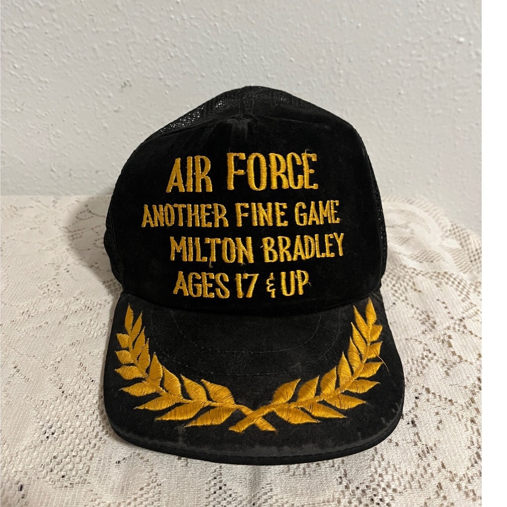 Milton Bradley Air Force Game Vintage Trucker Hat Black Gold Snapback Mesh Cap